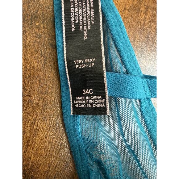 Victorias Secret Very Sexy Push Up Bra 34C Teal Lace Overlay Underwire Padded - Picture 7 of 7